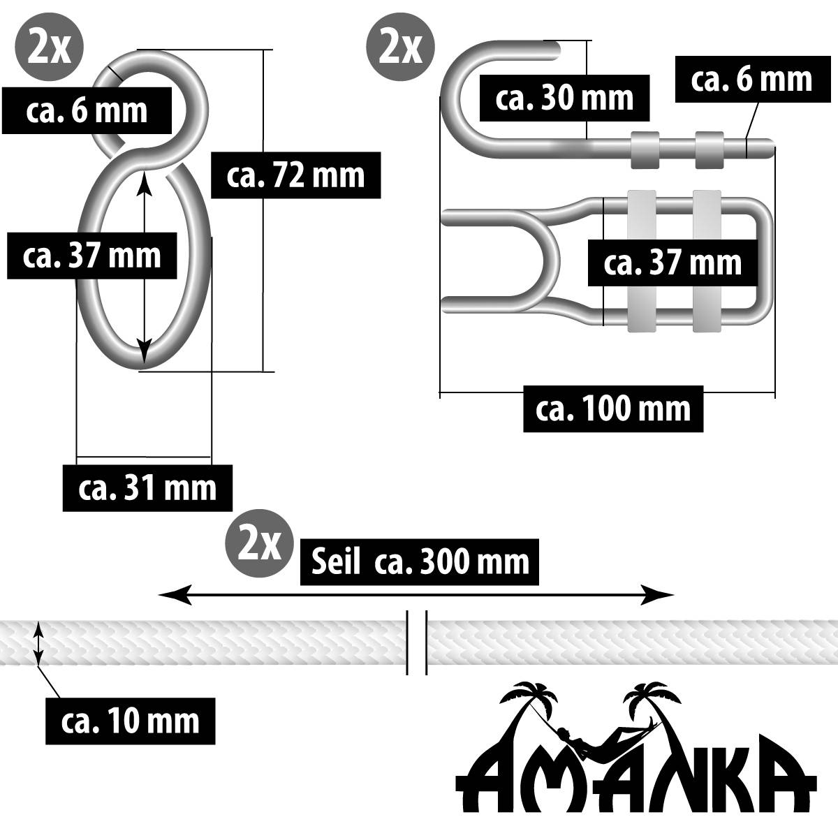6m Hängematten Befestigung bis 160kg - Baum Befestigungsset
