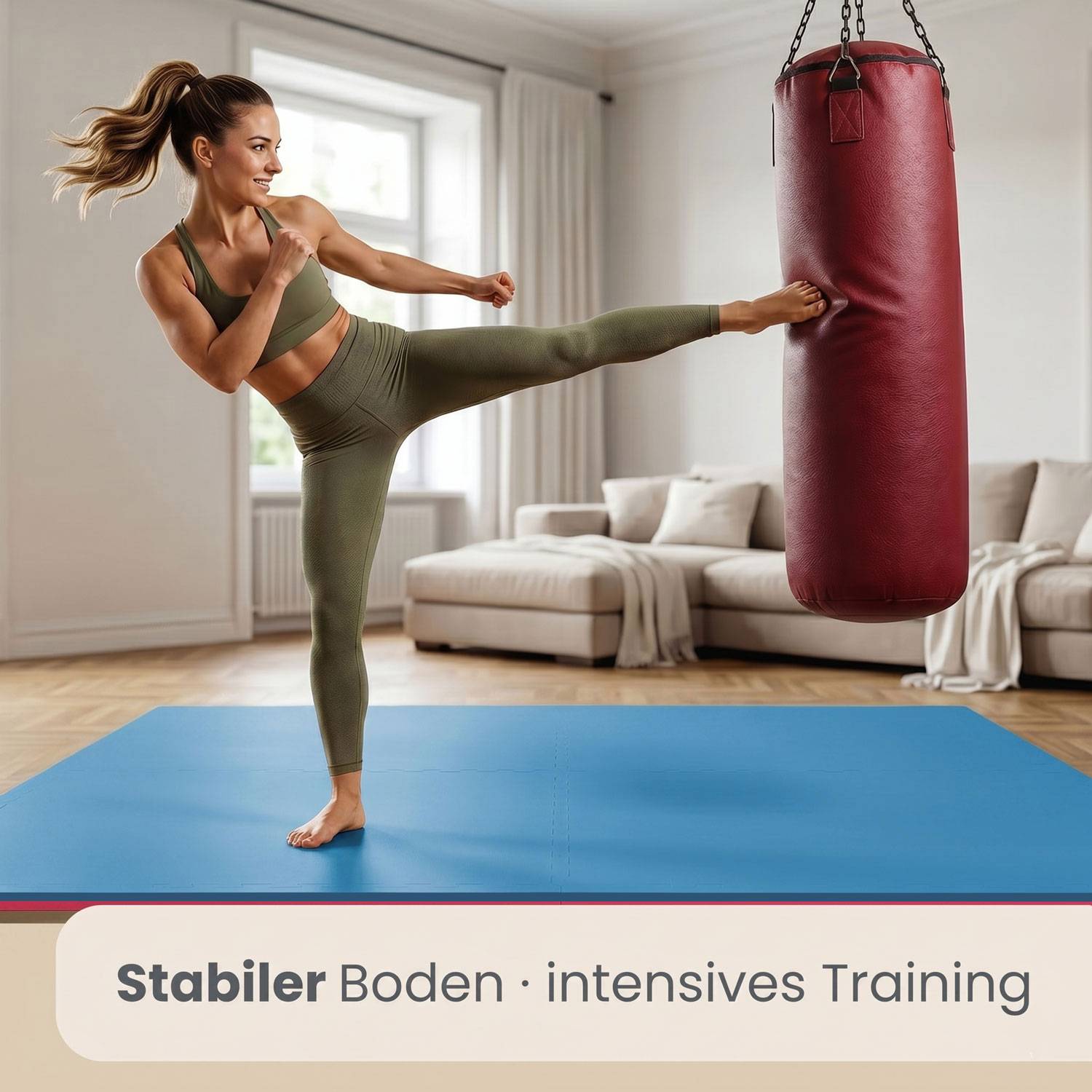 4.8qm Profi Fitnessmatte 2cm - 12er Set 63x63 Bodenschutzmatte für Fitnessgeräte