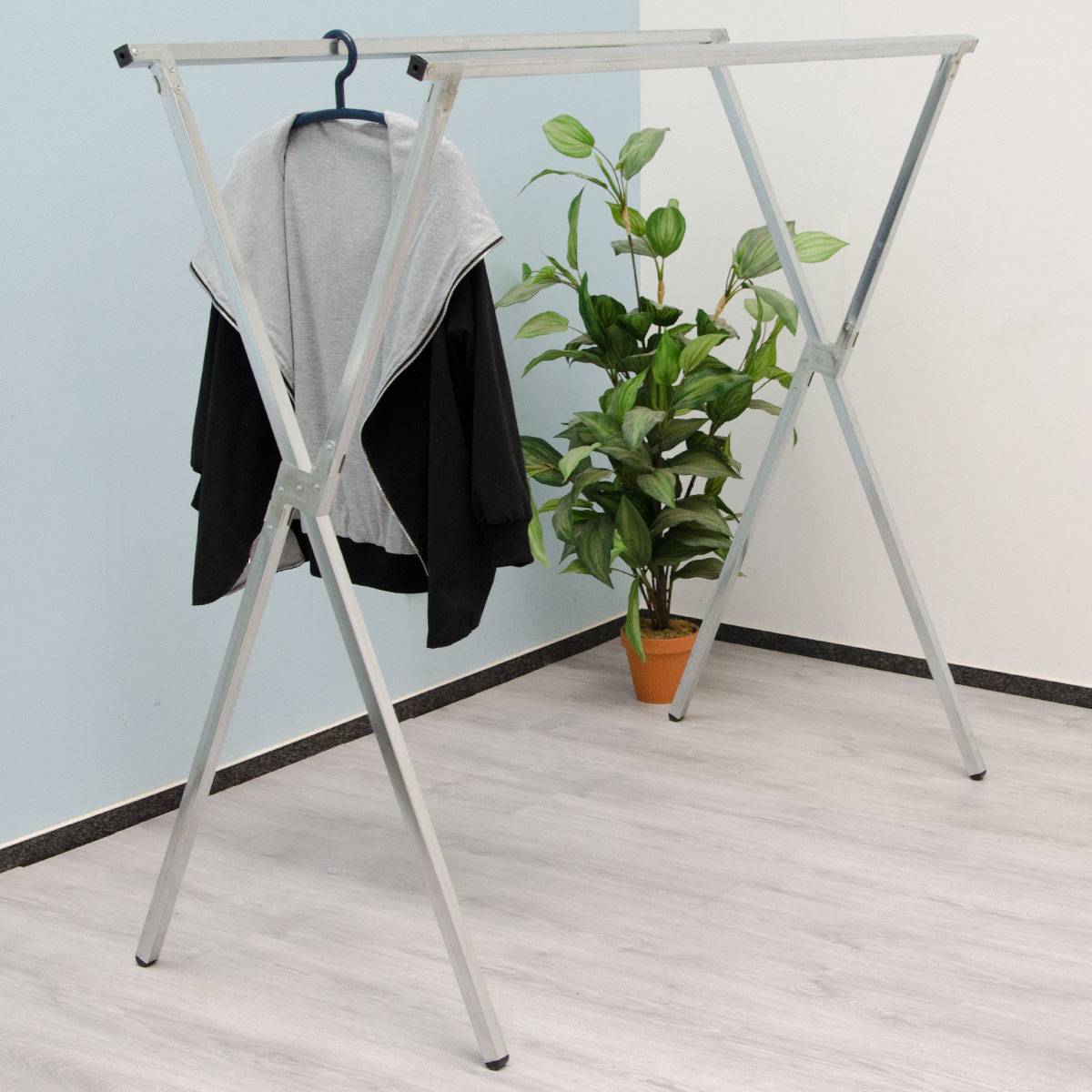 klappbarer Kleiderständer 2 Aufhängestangen Garderobenständer Wäscheständer 150cm lang Mehrzweckstand 100% Metall Silber