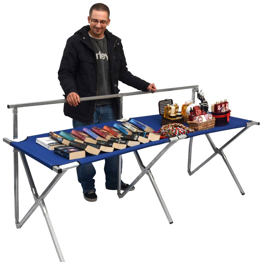 Faltbarer Verkaufsstand mit höhenverstellbarer Kleiderstange Metall Flohmarkt-Tisch ca.205x67cm Blau