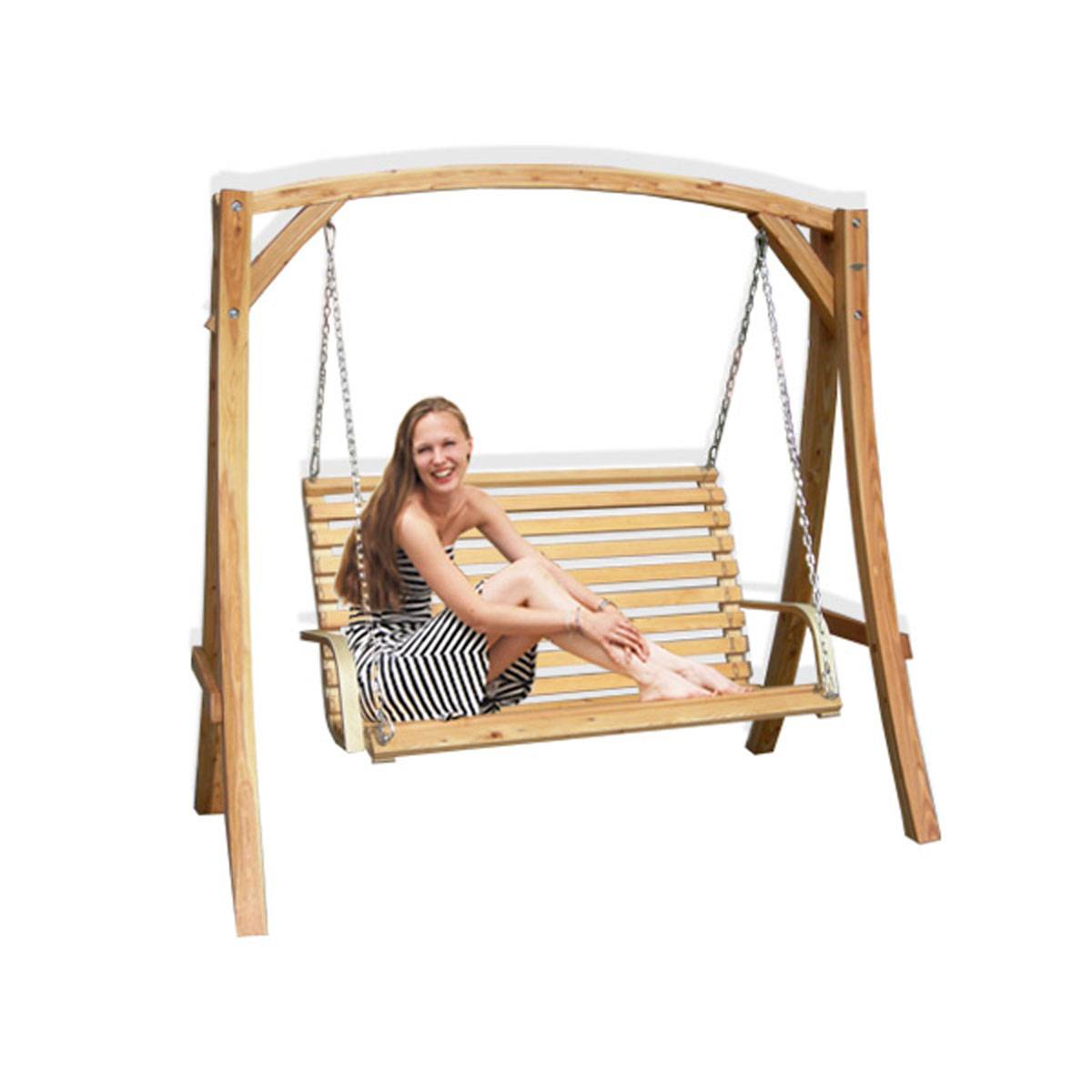 Hollywoodschaukel aus Holz Lärche | Gartenschaukel Set | Holzgestell mit 3-sitzer Holzbank | Für Innen und Außen