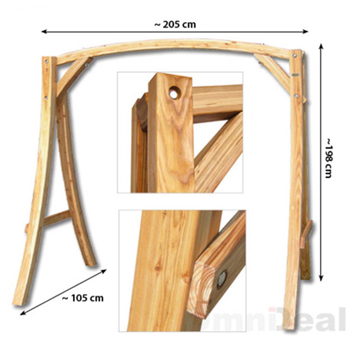 Hollywoodschaukel aus Holz Lärche | Gartenschaukel Set | Holzgestell mit 3-sitzer Holzbank | Für Innen und Außen