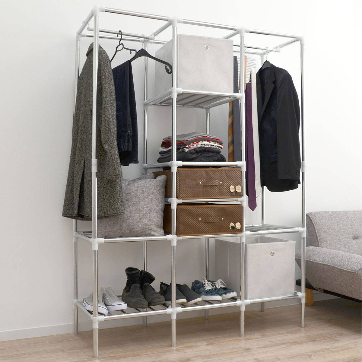 XL Kleiderschrank Metall Regal System 2 Schubladen 178x128x44,5cm Faltschrank