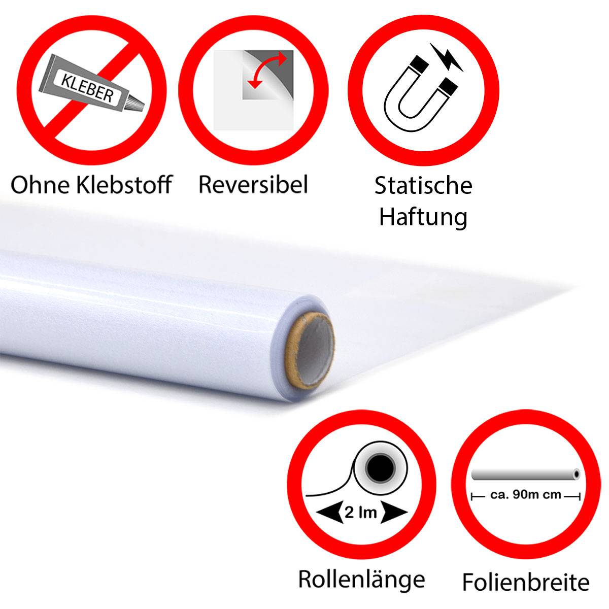 Fensterfolie 90x200 cm Milchglas Blickdicht Sonnenschutz Selbstklebend Statisch