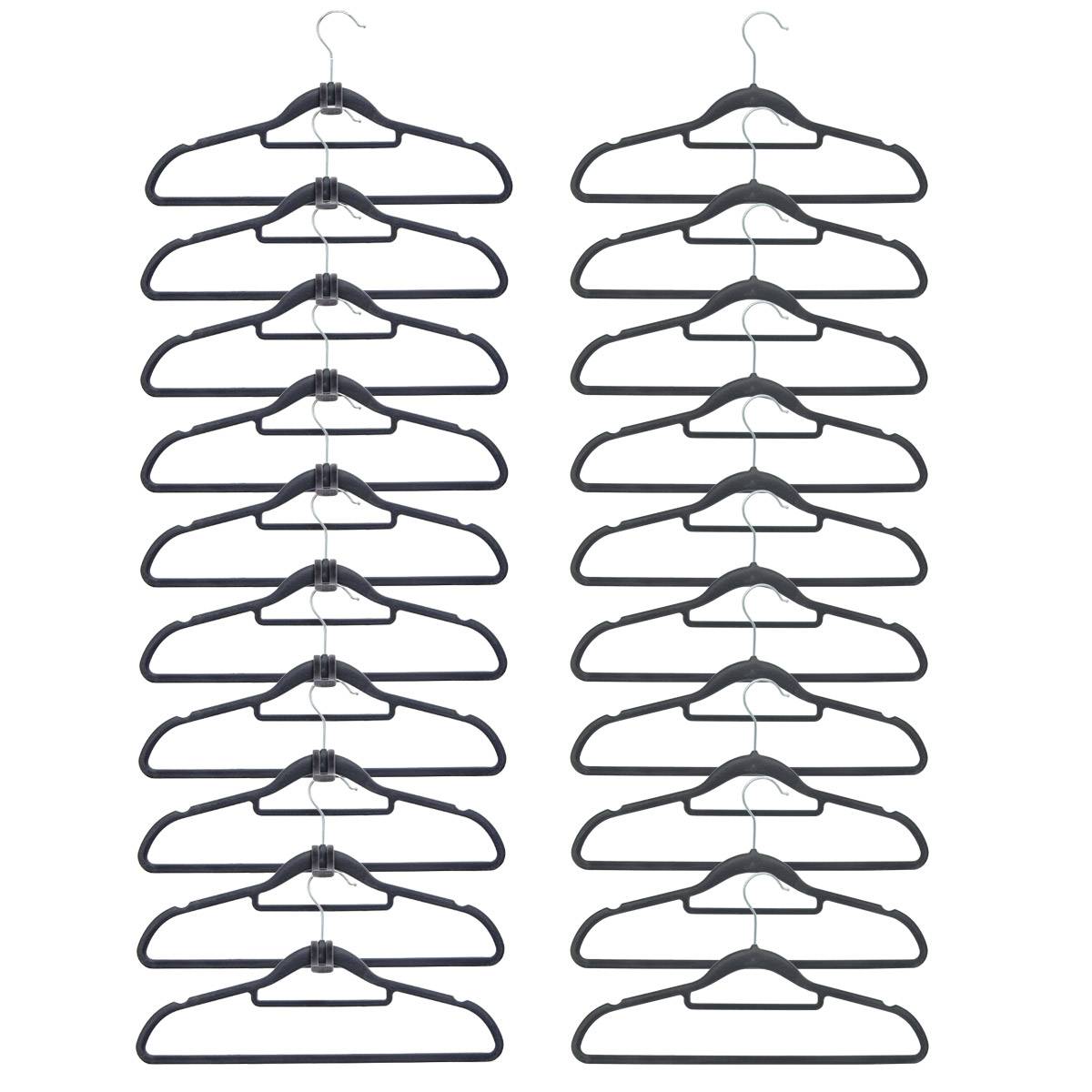 20 Samt Kleiderbügel 10 Haken-Organizer Antirutsch Hemden-Bügel Anzugbügel Grau