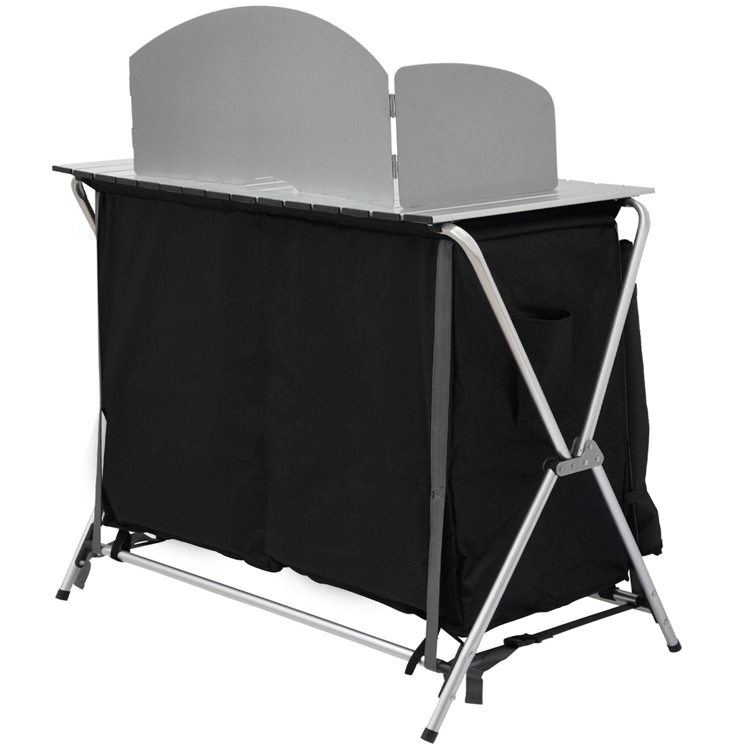 Camping-Küche inkl Windschutz 90x48x115cm 3 Fächer Campingschrank faltbar Kocher