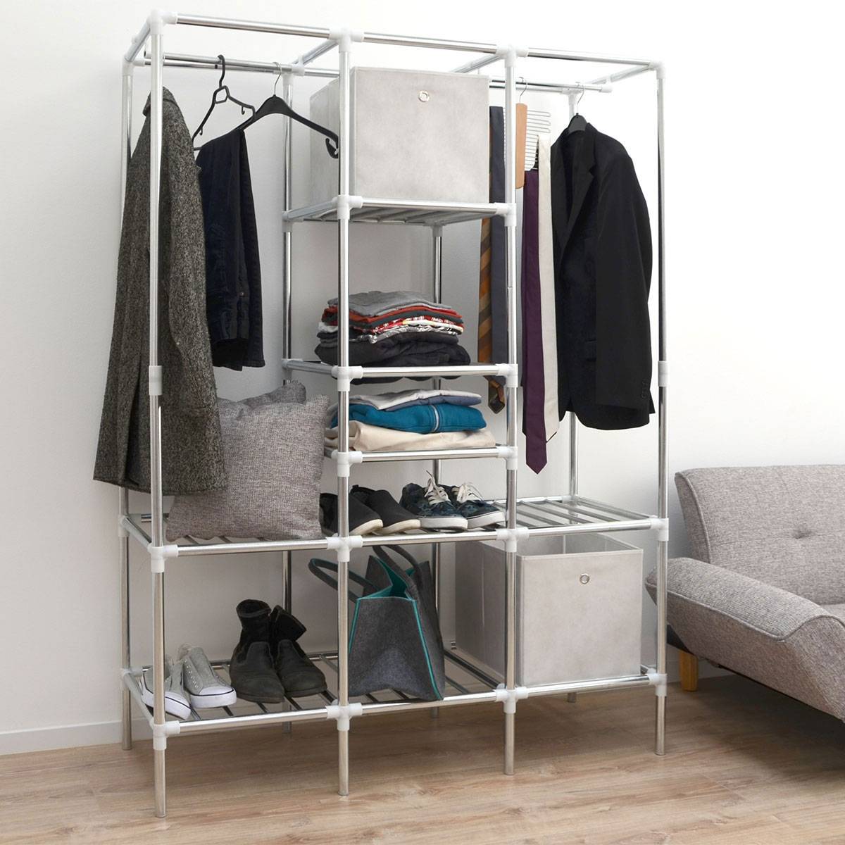 XL Kleiderschrank Metall Regal System Stange