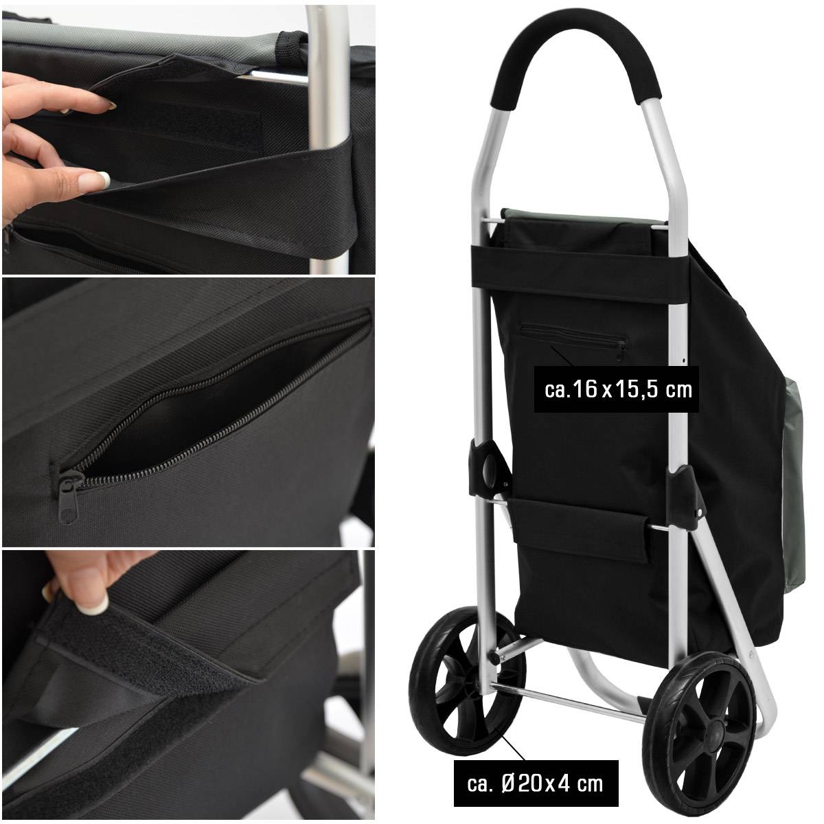 52L Einkaufstrolley Kühlfach Faltbarer Einkaufsroller XL Shopping Trolley Grau