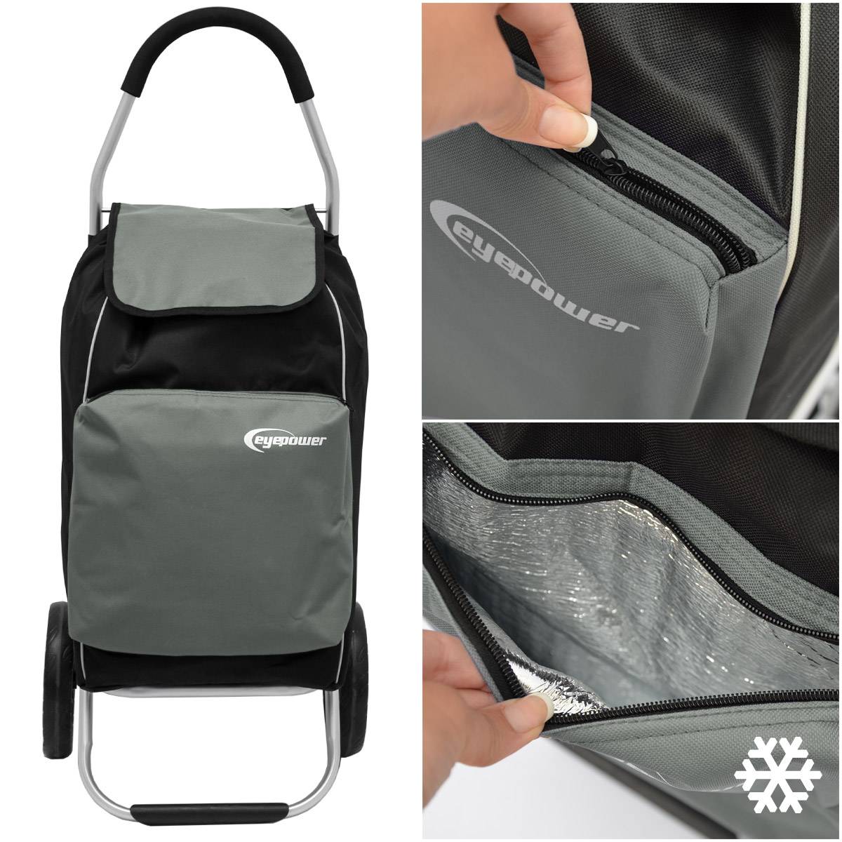 52L Einkaufstrolley Kühlfach Faltbarer Einkaufsroller XL Shopping Trolley Grau