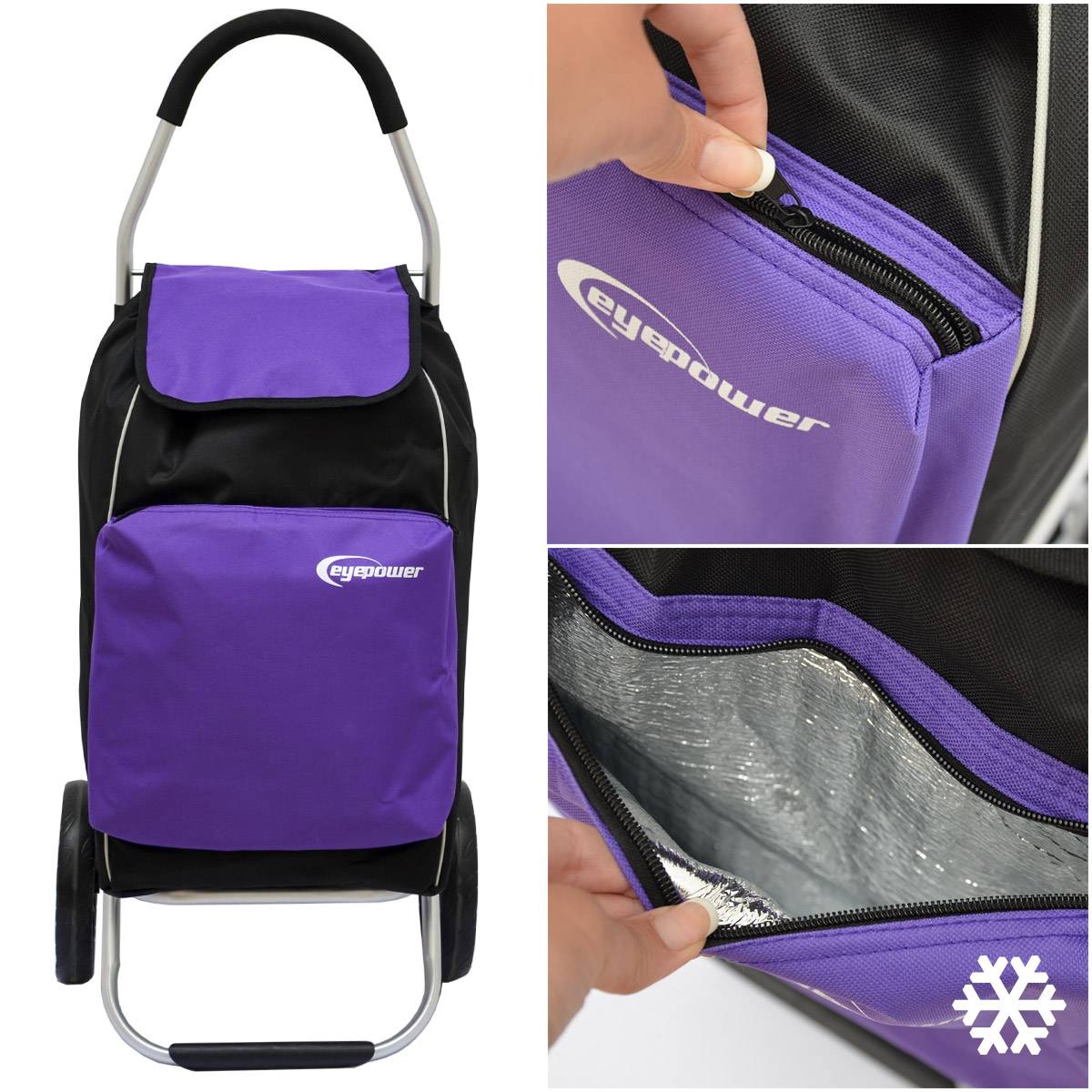 52L Einkaufstrolley Kühlfach Faltbarer Einkaufsroller XL Shopping Trolley Lila