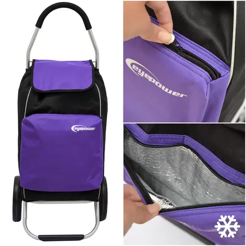 52L Einkaufstrolley Kühlfach Faltbarer Einkaufsroller XL Shopping Trolley Lila 52L Einkaufstrolley Kühlfach Faltbarer Einkaufsroller XL Shopping Trolley Lila