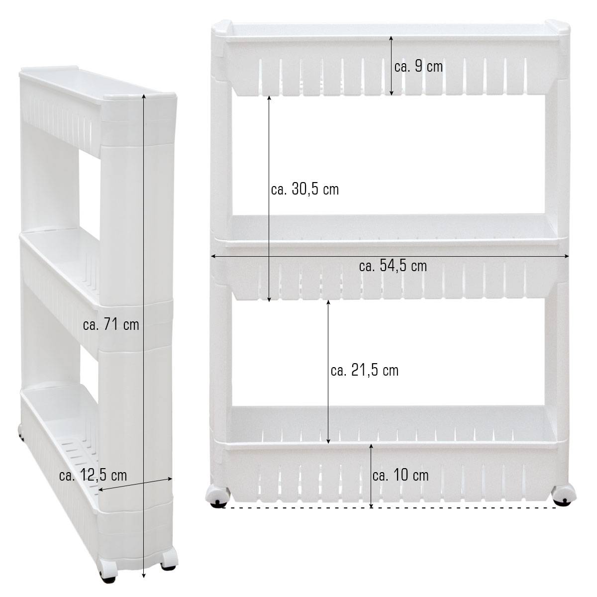 Nischenregal 12,5cm schmal Nischenwagen Rollregal klein Küchen-Regal Standregal