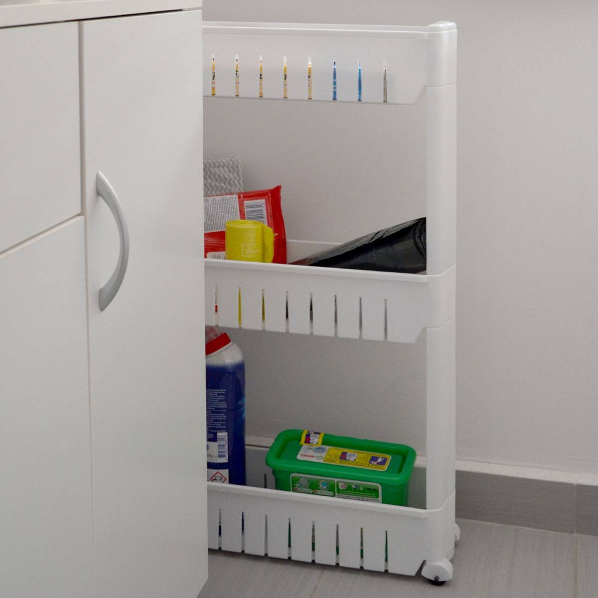 Nischenregal 12,5cm schmal Nischenwagen Rollregal klein Küchen-Regal Standregal