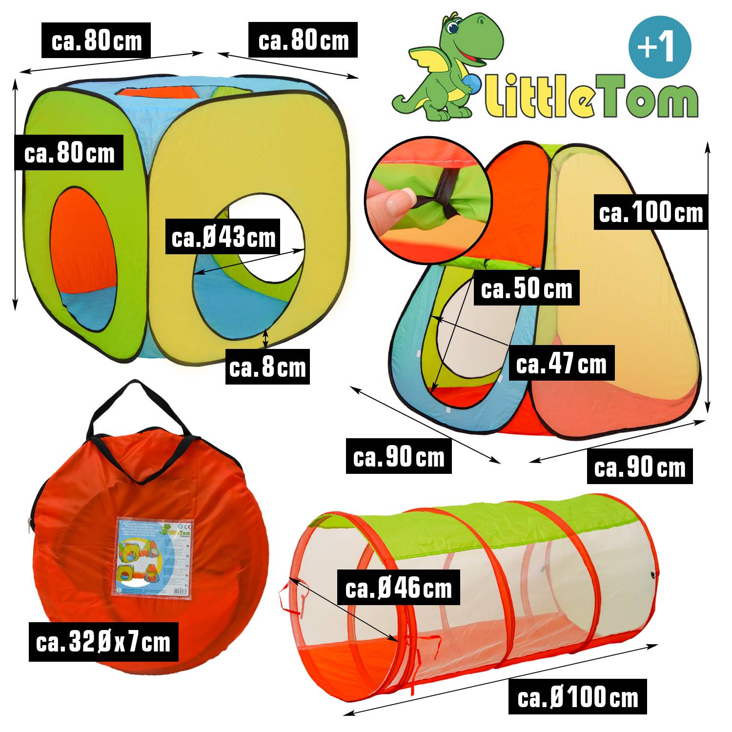 Bällebad Spielzelt Set 260x90x100cm Popup Spielhaus Kinder Zelt Tunnel