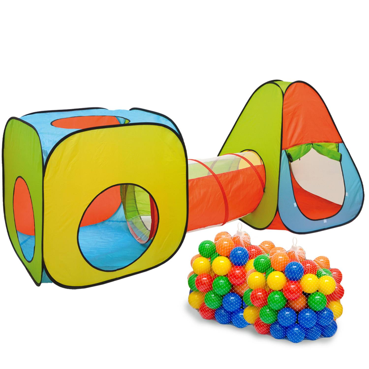 3er Bällebad Zelt 200 Baby Bälle PopupTunnel Kinderzelt Spielzelt 260x90x100cm