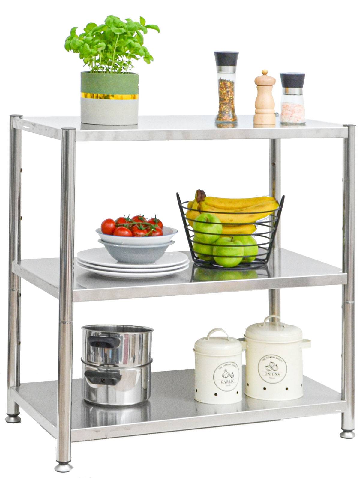 Edelstahl Regal bis 120kg - 3 Ebenen Schwerlastregal 74x41x77 Metallregal Küche