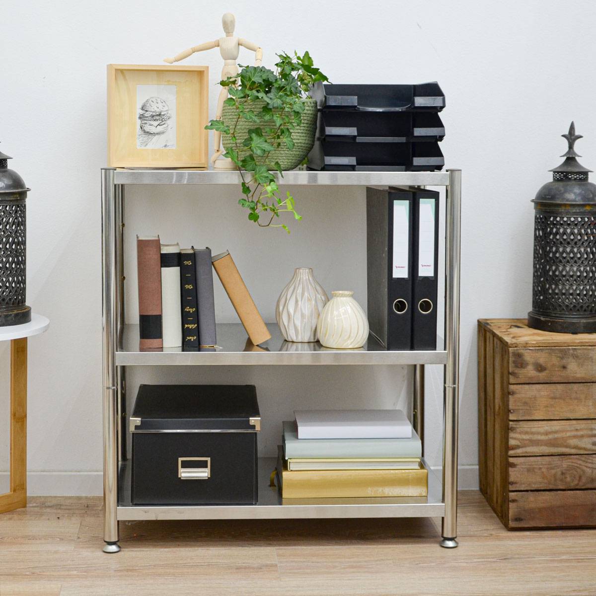 Edelstahl Regal bis 120kg - 3 Ebenen Schwerlastregal 74x41x77 Metallregal Küche