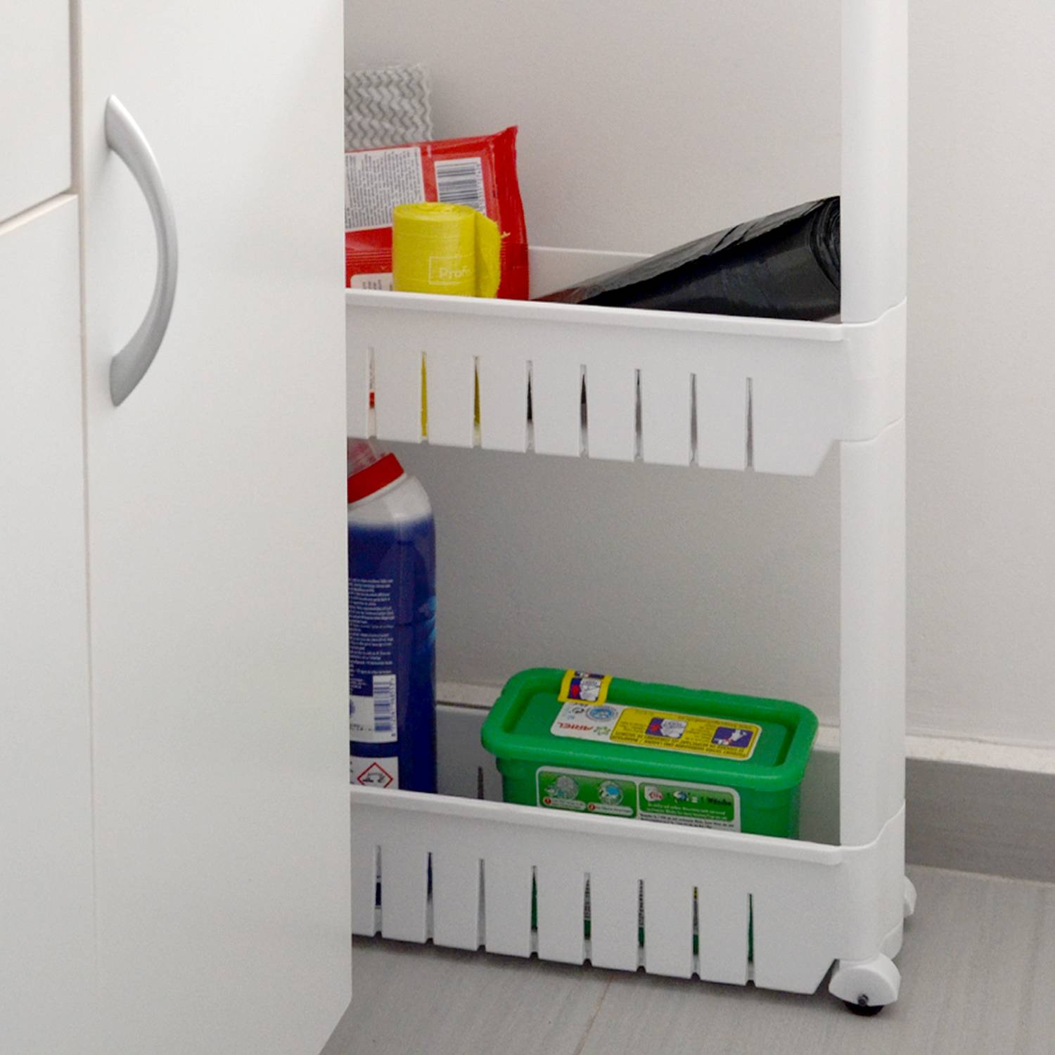 4er Nischenregal 12,5 cm Schiebewagen Nischenwagen Kitchen Trolley Weiß Ablage