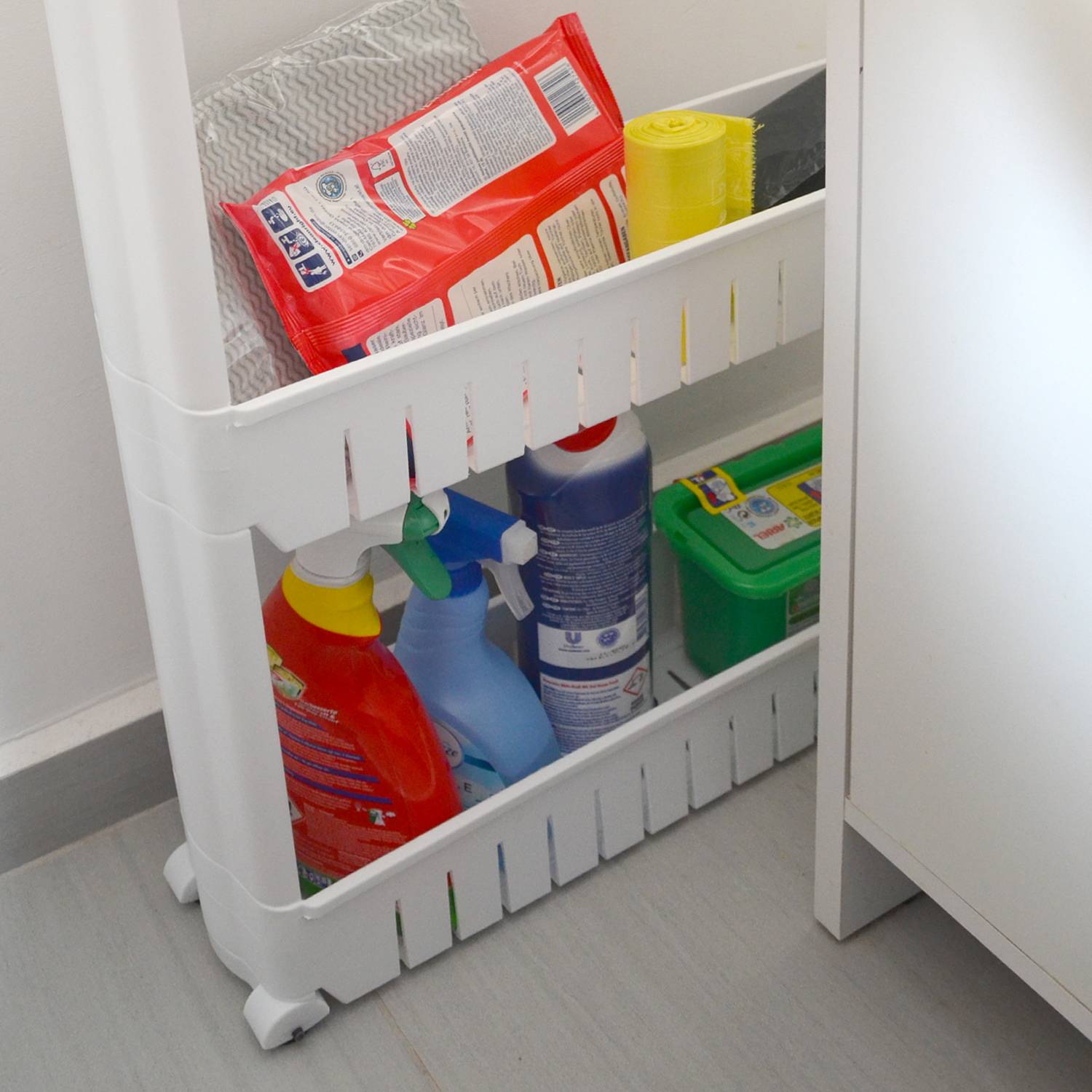 4er Nischenregal 12,5 cm Schiebewagen Nischenwagen Kitchen Trolley Weiß Ablage