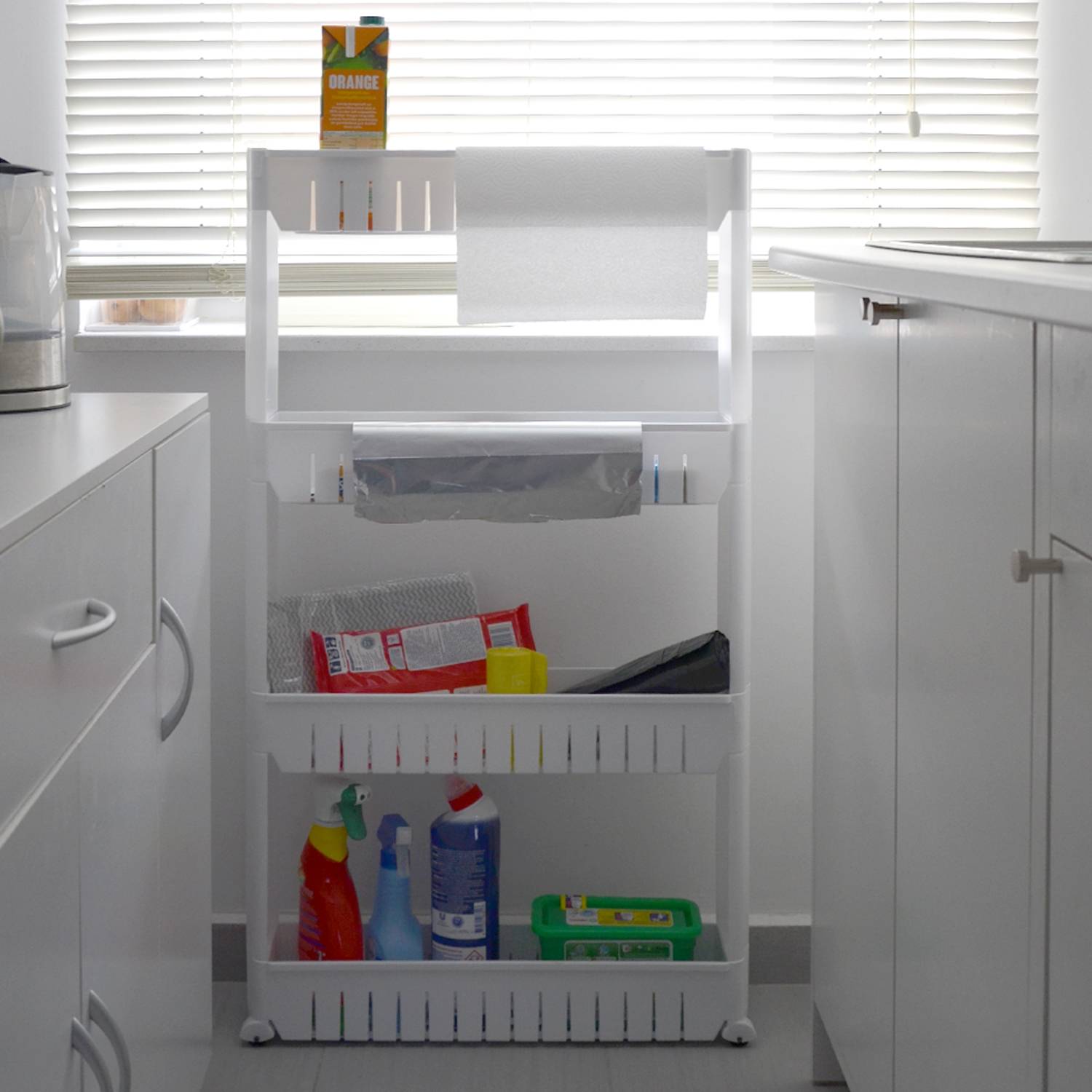 4er Nischenregal 12,5 cm Schiebewagen Nischenwagen Kitchen Trolley Weiß Ablage