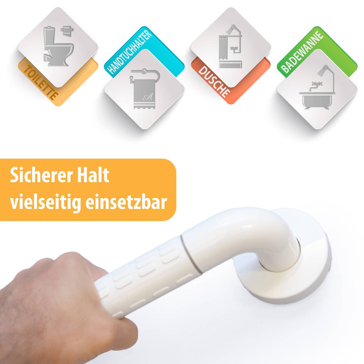 Anti-Rutsch Badewannengriff 30 cm Senioren Griff Bad Haltegriff Edelstahl Weiß