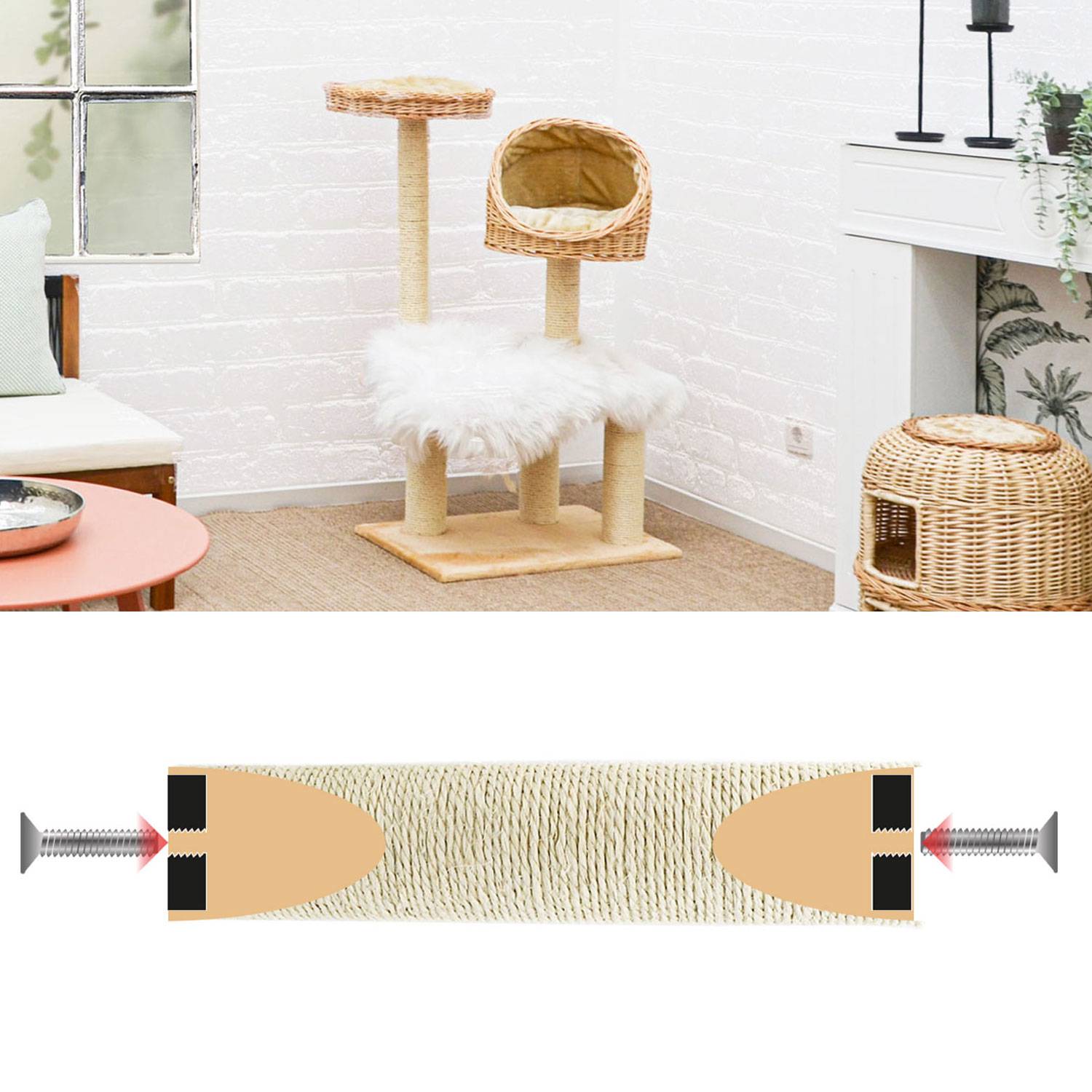 60 cm Sisalstamm für Kratzbaum Ersatzstamm M8 - Ø 9,2 cm Sisalsäule Kratzstamm