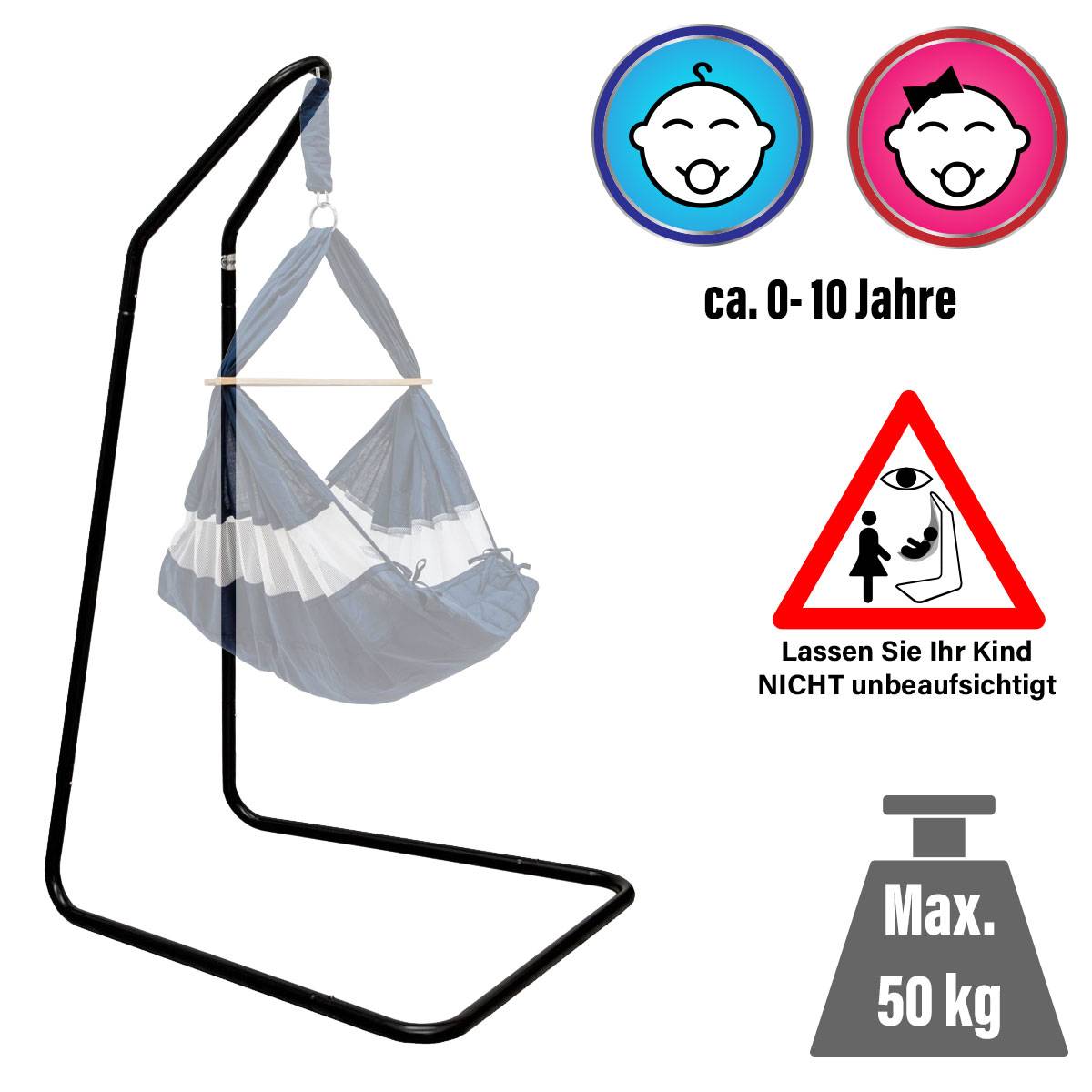 Hängestuhlgestell für Babywiege 160cm Hängegestell Federwiege Baby-Hängematte Hängewiege Schwarz