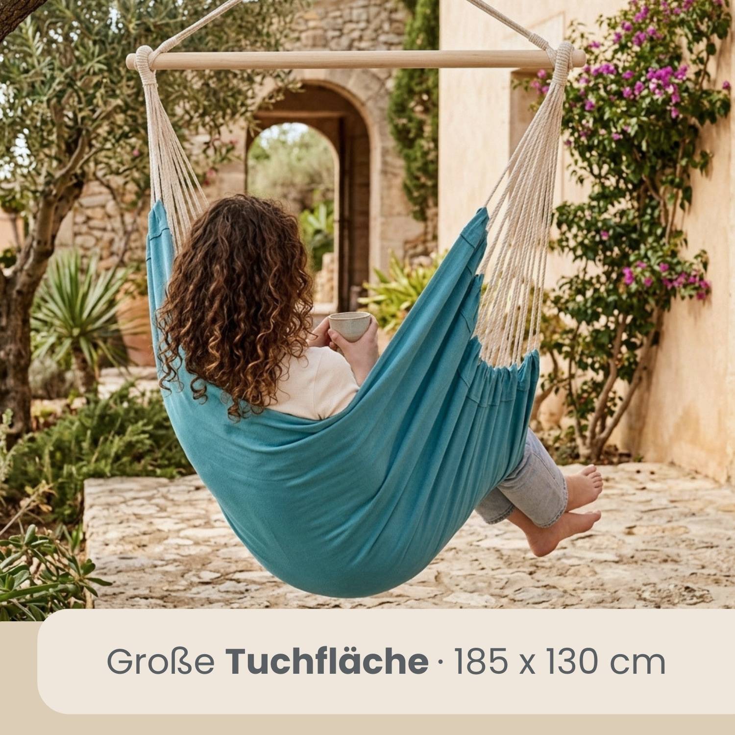 XXL Hängesessel 185x130cm Hängestuhl 2 Personen Hängesitz bis 150kg Baumwolle Hängematte 360° Swifel
