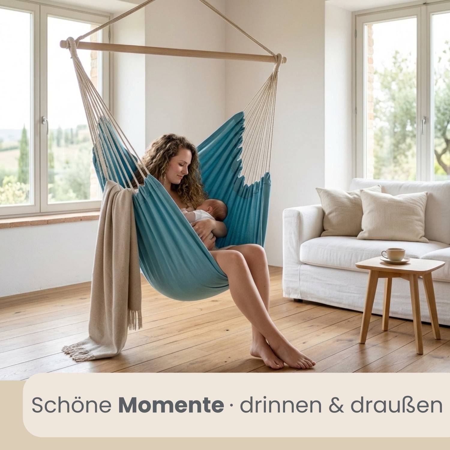XXL Hängesessel 185x130cm Hängestuhl 2 Personen Hängesitz bis 150kg Baumwolle Hängematte 360° Swifel