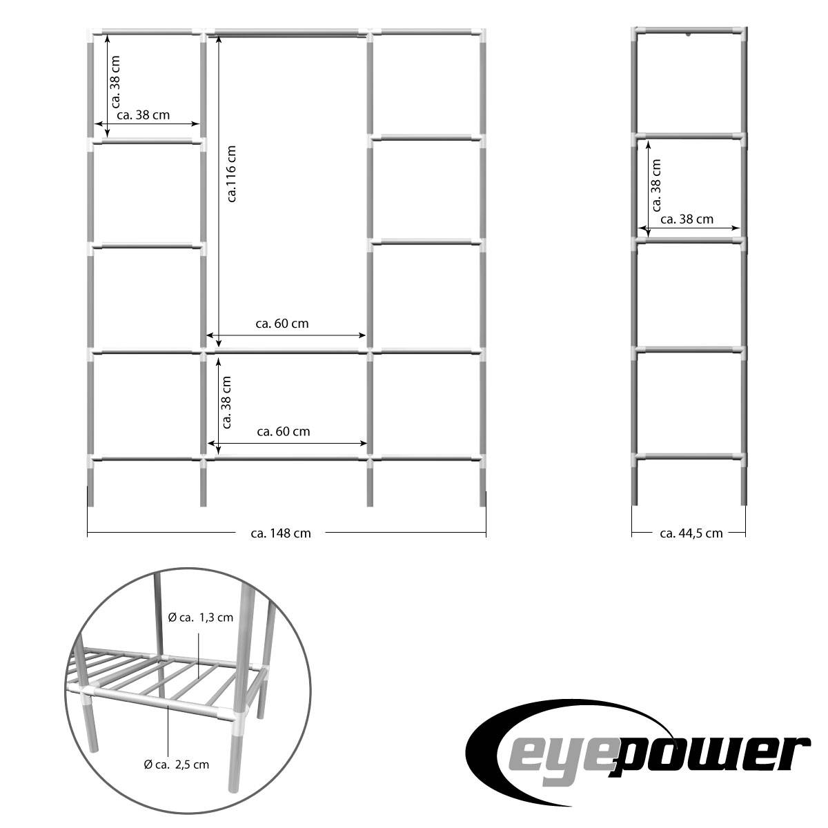 Breiter XXL Kleiderschrank Metall Regal Kleiderstange 178x148x44,5cm Faltschrank
