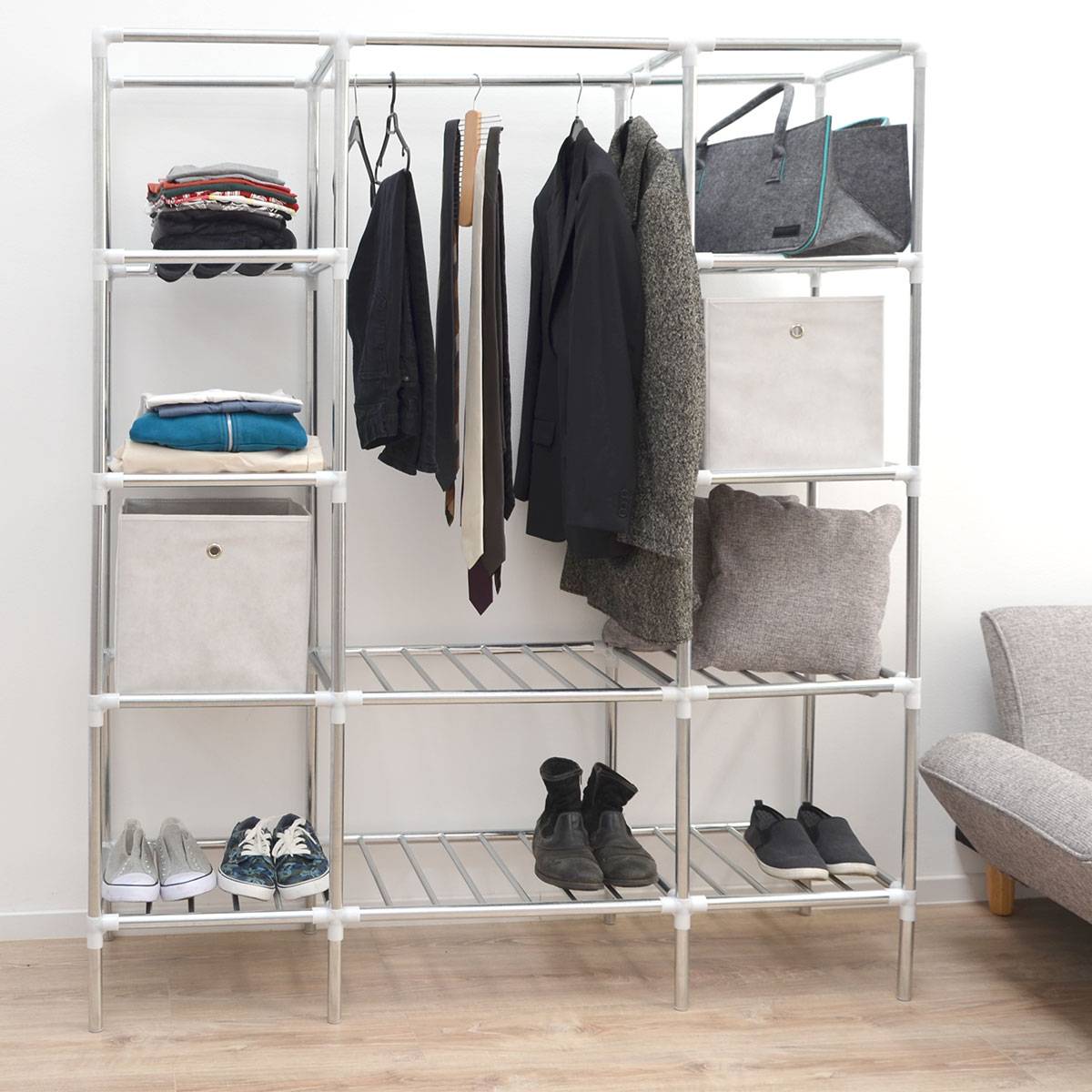 Breiter XXL Kleiderschrank Metall Regal Kleiderstange 178x148x44,5cm Faltschrank