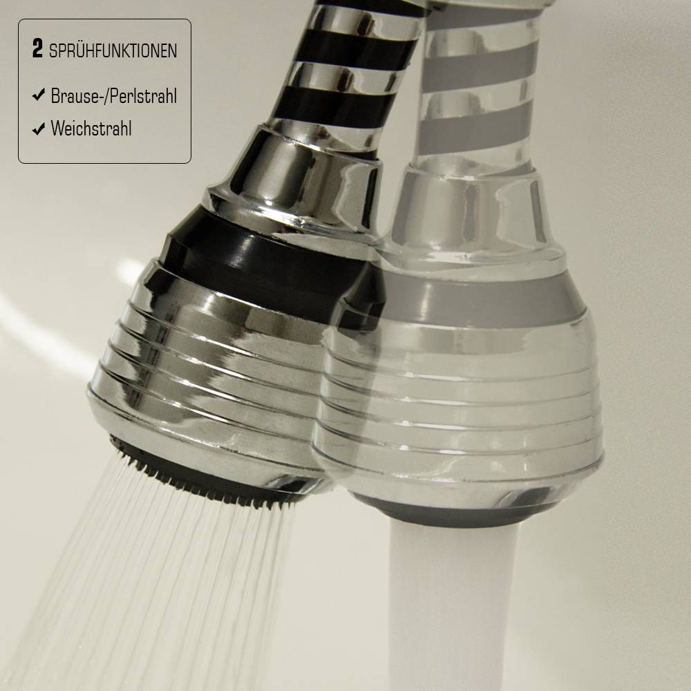 Wasserhahn Verlängerung Perlator Strahlregler 12 cm Schwenkbrause Flexischlauch