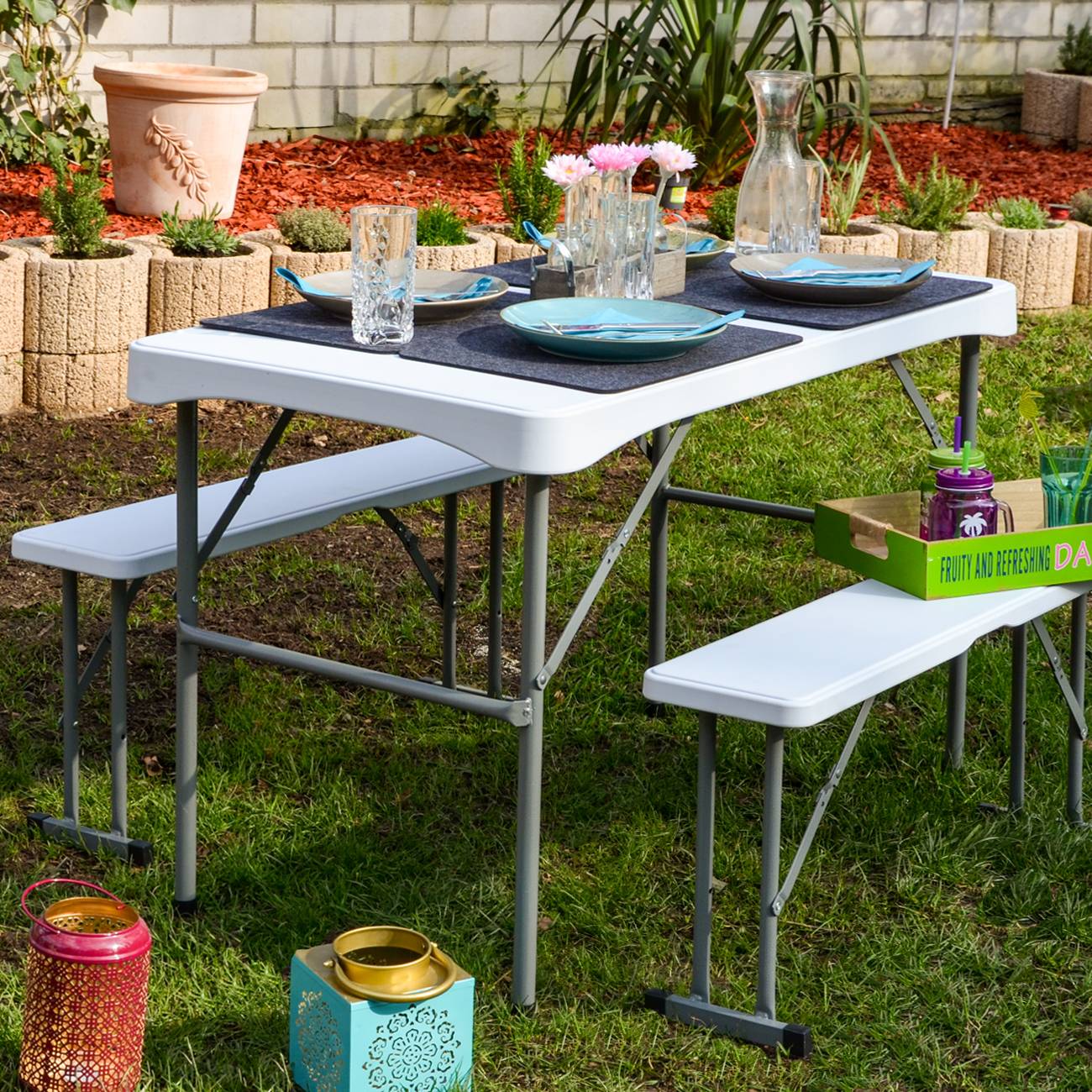 Bierzeltgarnitur für 4 Personen - 112 x 61 cm Bierbank Set - Tisch mit 2 Bänken