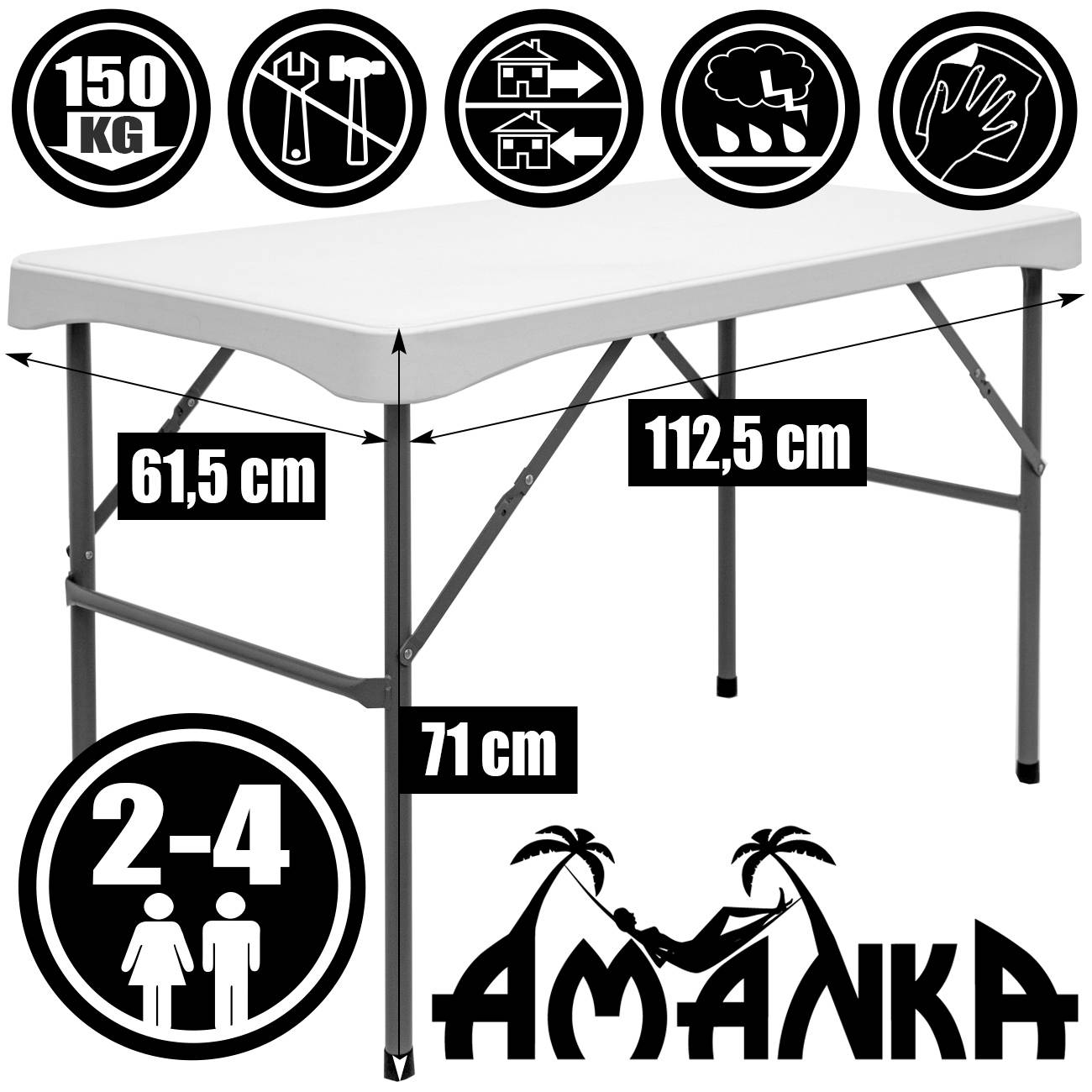 Bierzeltgarnitur für 4 Personen - 112 x 61 cm Bierbank Set - Tisch mit 2 Bänken