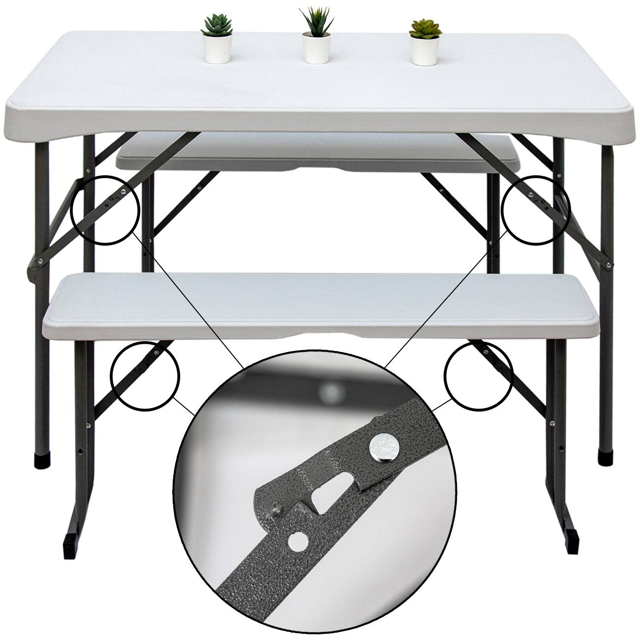 Bierzeltgarnitur für 4 Personen - 112 x 61 cm Bierbank Set - Tisch mit 2 Bänken