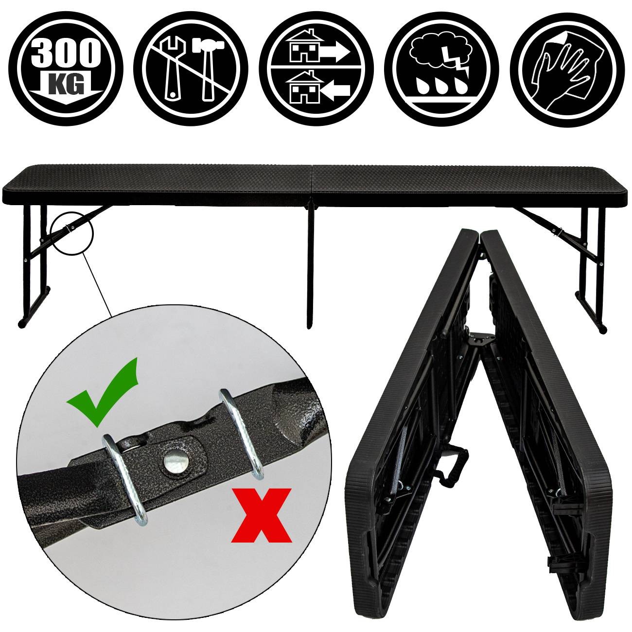 2x Wetterfeste Bierbank - Klappbar 183x30x43 - Rattan Look - Kunststoff Sitzbank