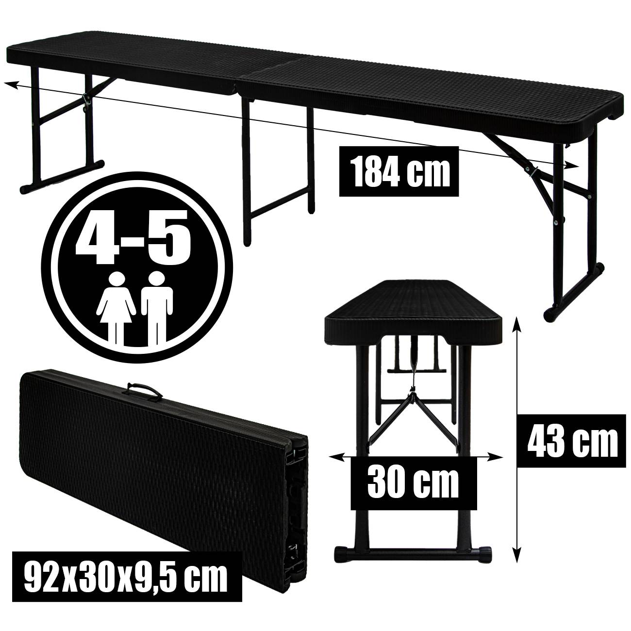 2x Wetterfeste Bierbank - Klappbar 183x30x43 - Rattan Look - Kunststoff Sitzbank