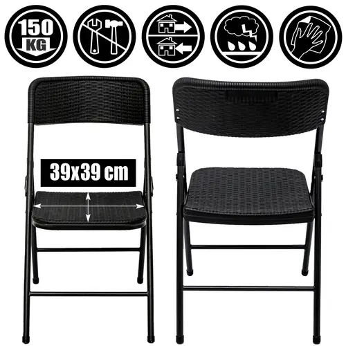 4 Klappstühle bis 150kg - 50x46x83,5 Balkonstuhl - Gartenstuhl in Rattan-Optik 4 Klappstühle bis 150kg - 50x46x83,5 Balkonstuhl - Gartenstuhl in Rattan-Optik