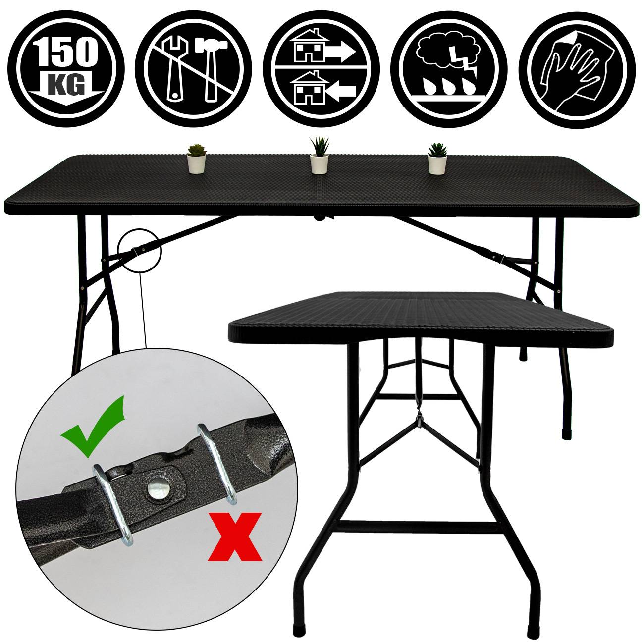 Gartenmöbel Set in Rattan Optik - 180 cm Tisch mit 8 Stühlen Sitzgruppe Klappbar