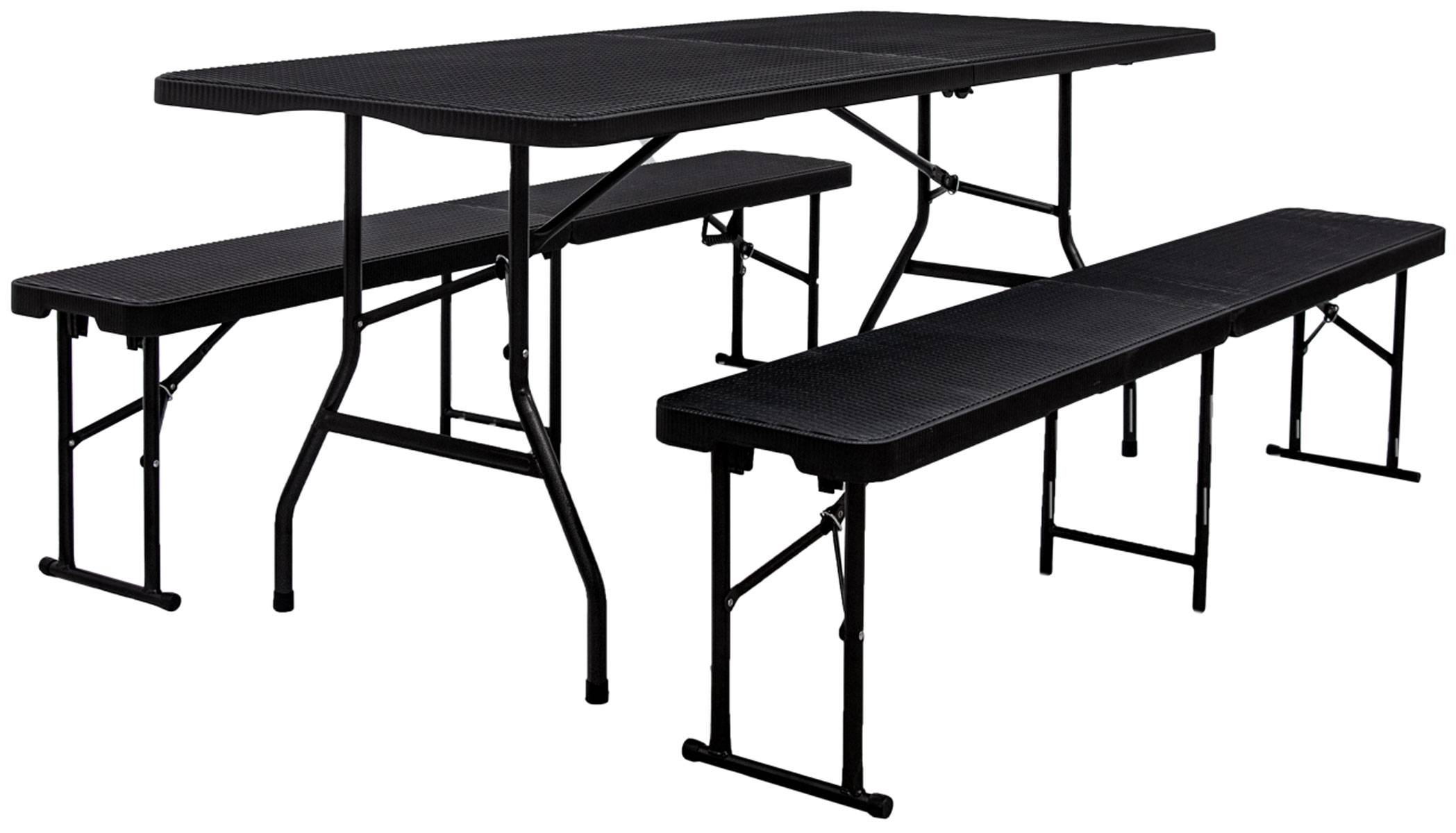 Bierzeltgarnitur für 8 Personen 180cm Esstisch mit 2 Bänken Rattan Look Klappbar