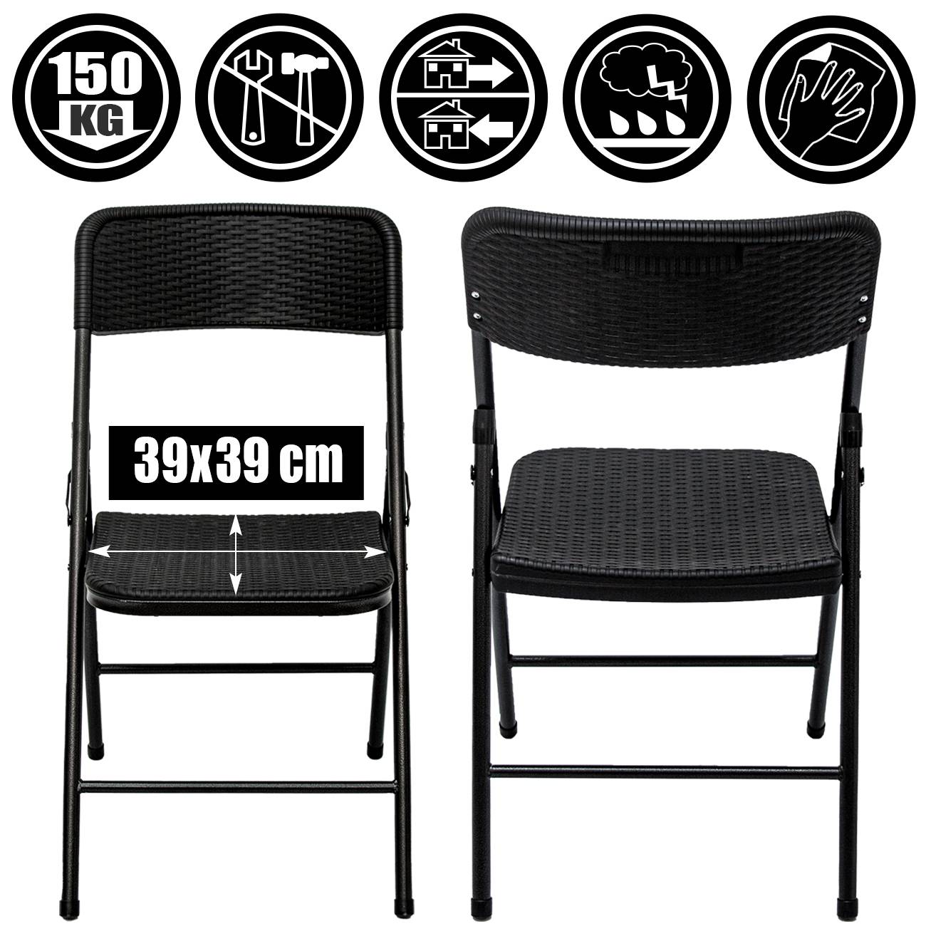 8 Klappstühle bis 150kg - 50x46x83,5 Balkonstuhl - Gartenstuhl in Rattan-Optik