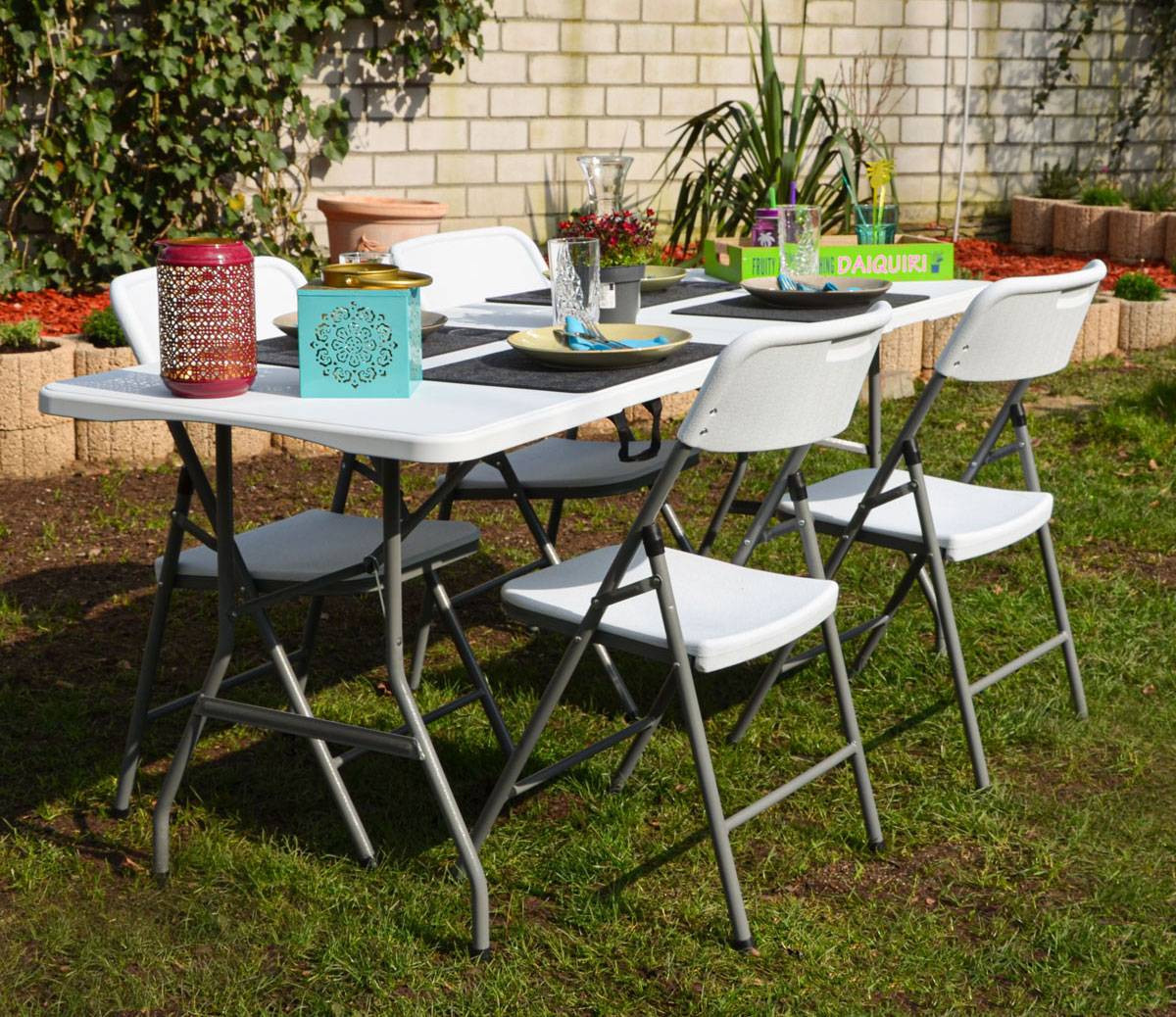 Gartenmöbel Set Klappbar - 180cm Tisch mit 4 Stühlen Garten Sitzgruppe Essgruppe