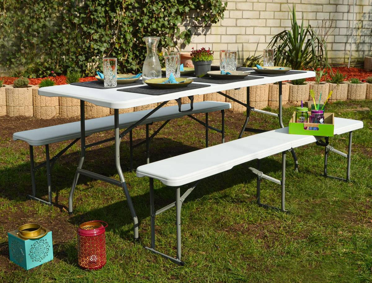 Bierzeltgarnitur für 8 Personen - 180 x 70 cm Esstisch mit 2 Bänken - Kunststoff
