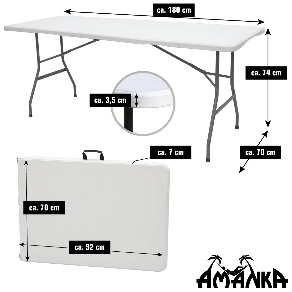 Gartentisch für 6 Personen - 180 x 70 cm Klapptisch - Camping Esstisch Klappbar