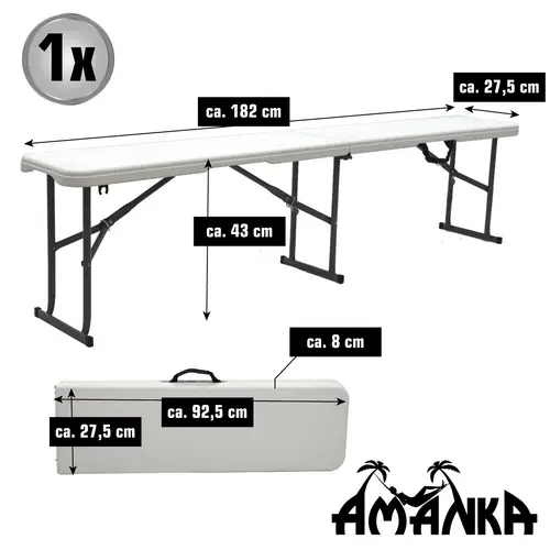 Kunststoff Bierbank - Klappbar 182x27x43 - Sitzbank - Gartenbank Camping Bank Kunststoff Bierbank - Klappbar 182x27x43 - Sitzbank - Gartenbank Camping Bank