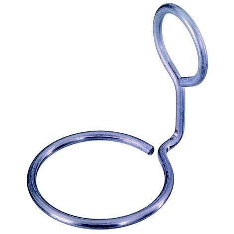 Blauer Metalldraht in Form eines einzelnen Brillenglases mit einer runden Linse und einem gebogenen Bügel.