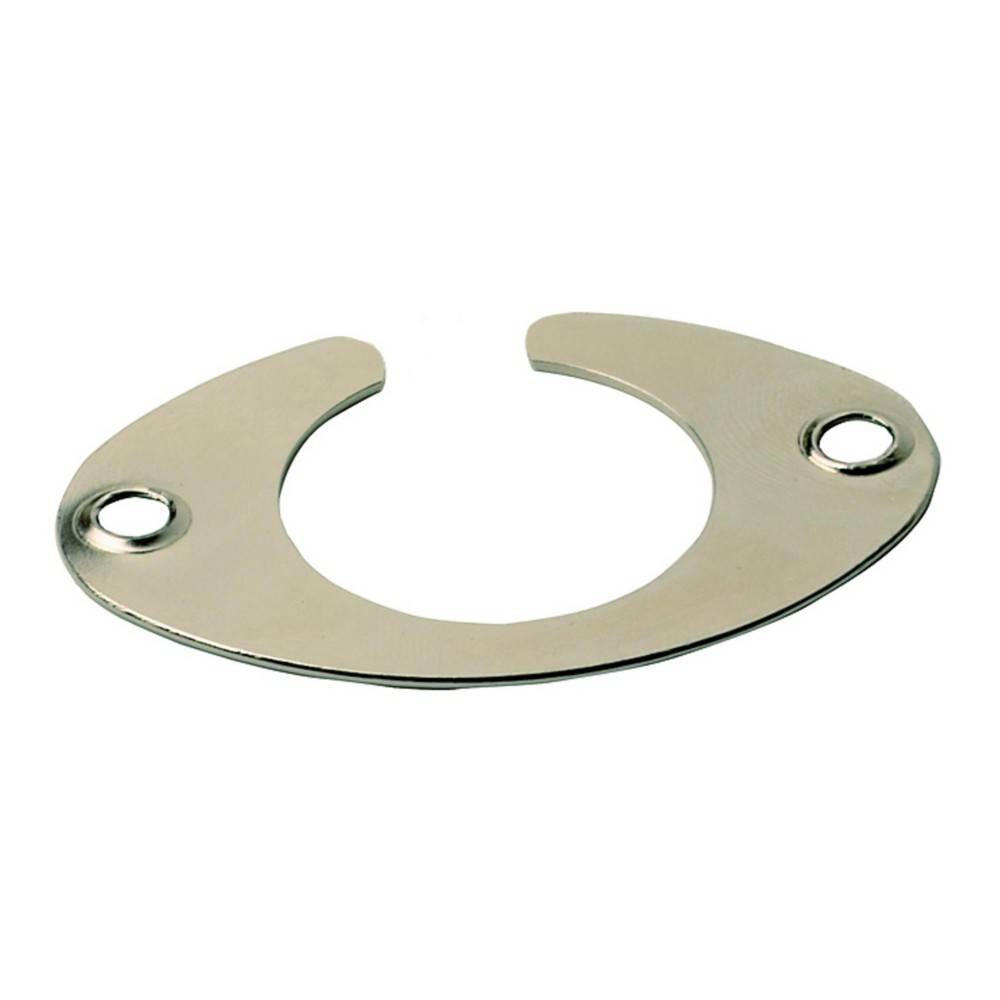 Eine metallische Halbkreisscheibe mit zwei Löchern an jedem Ende, möglicherweise eine Befestigungshalterung oder eine Hardwarekomponente.