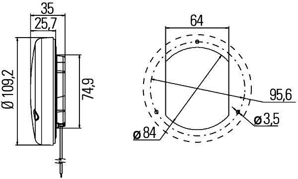 HELLA 2BA 959 932-051 Blinkleuchte - LED - 12/24V - Einbau - Lichtscheibenfarbe: glasklar - Kabel: 2