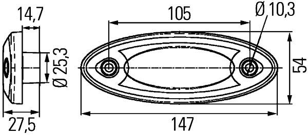 HELLA 2PS 344 690-627 Seitenmarkierungsleuchte - OneLED - 24V - oval - Anbau - Lichtscheibenfarbe: o