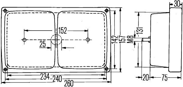 HELLA 2SD 004 431-011 Heckleuchte - eckig - Anbau/Einbau - links/rechts
